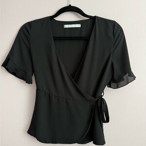 Zara Black Ruffle Sleeve Wrap Blouse